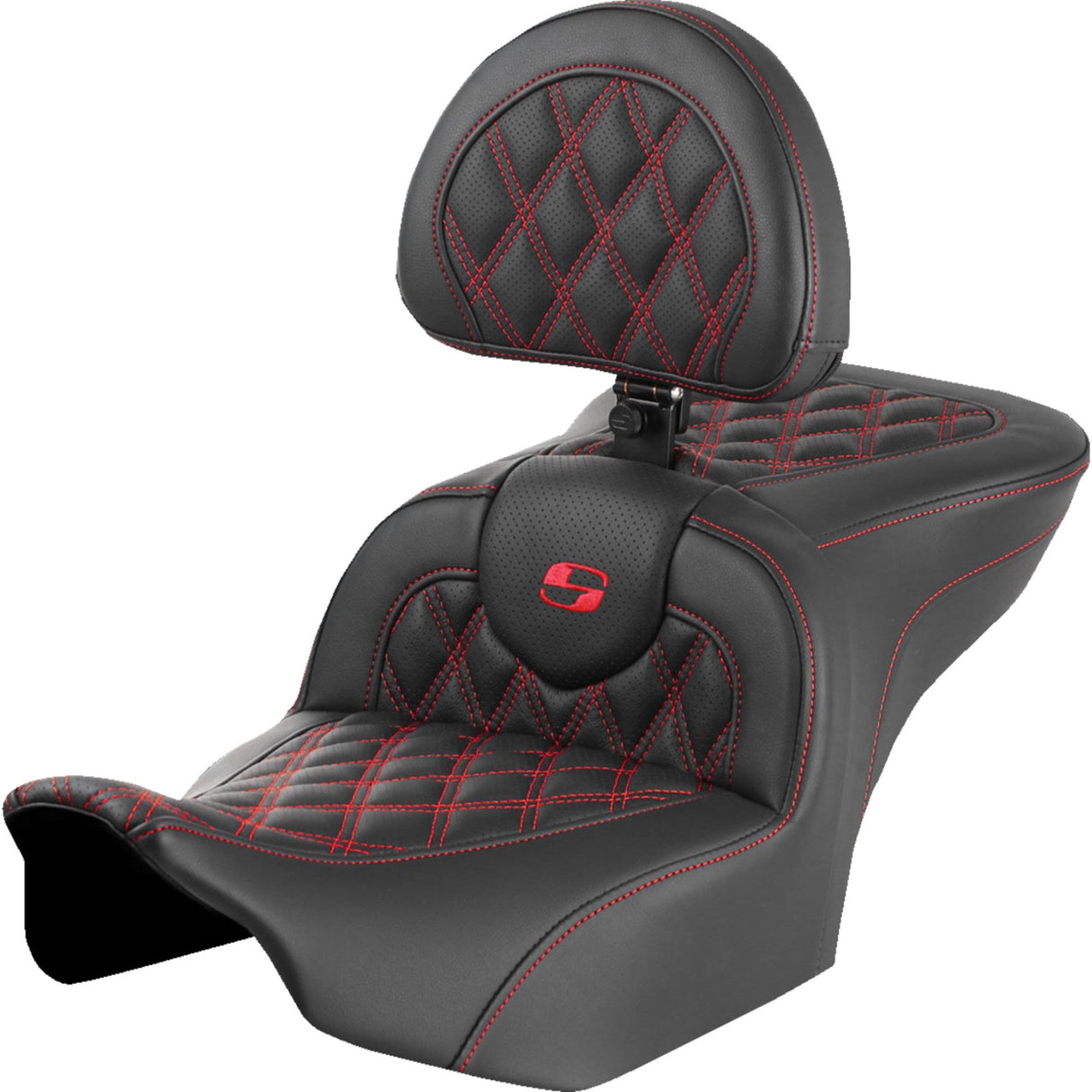 Saddlemen Roadsofa™ Lattice Stitch Seat With Backrest Red Stitch - 823-07-182B4 For Harley Touring 2023-2026