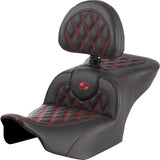 Saddlemen Roadsofa™ Lattice Stitch Seat With Backrest Red Stitch - 823-07-182B4 For Harley Touring 2023-2026