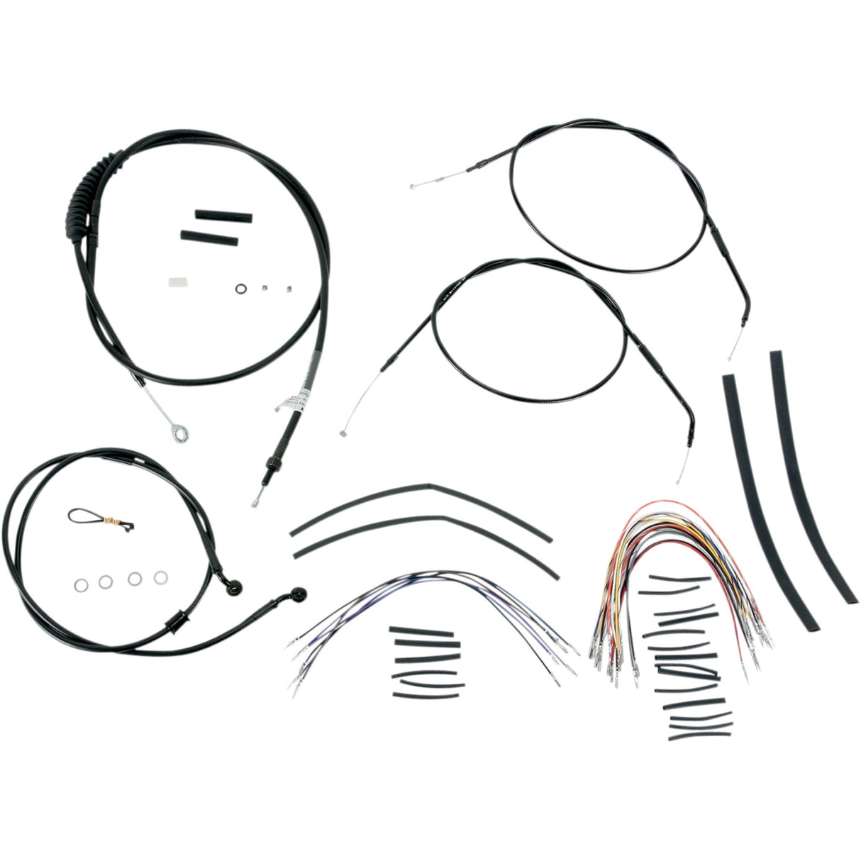 Burly Brand Complete Black Vinyl Handlebar Cable Line Kit For Ape Hangers 14" - B30-1004 For Harley Sportster 2007-2013