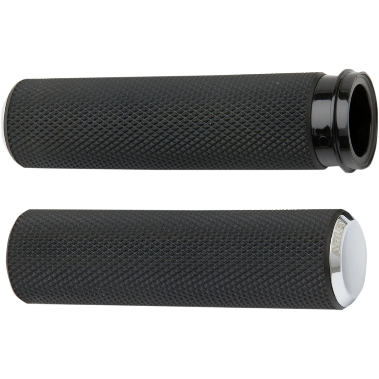 Arlen Ness Knurled Grips TBW Chrome - 07-326 For Harley Motorcycles 2008-2025