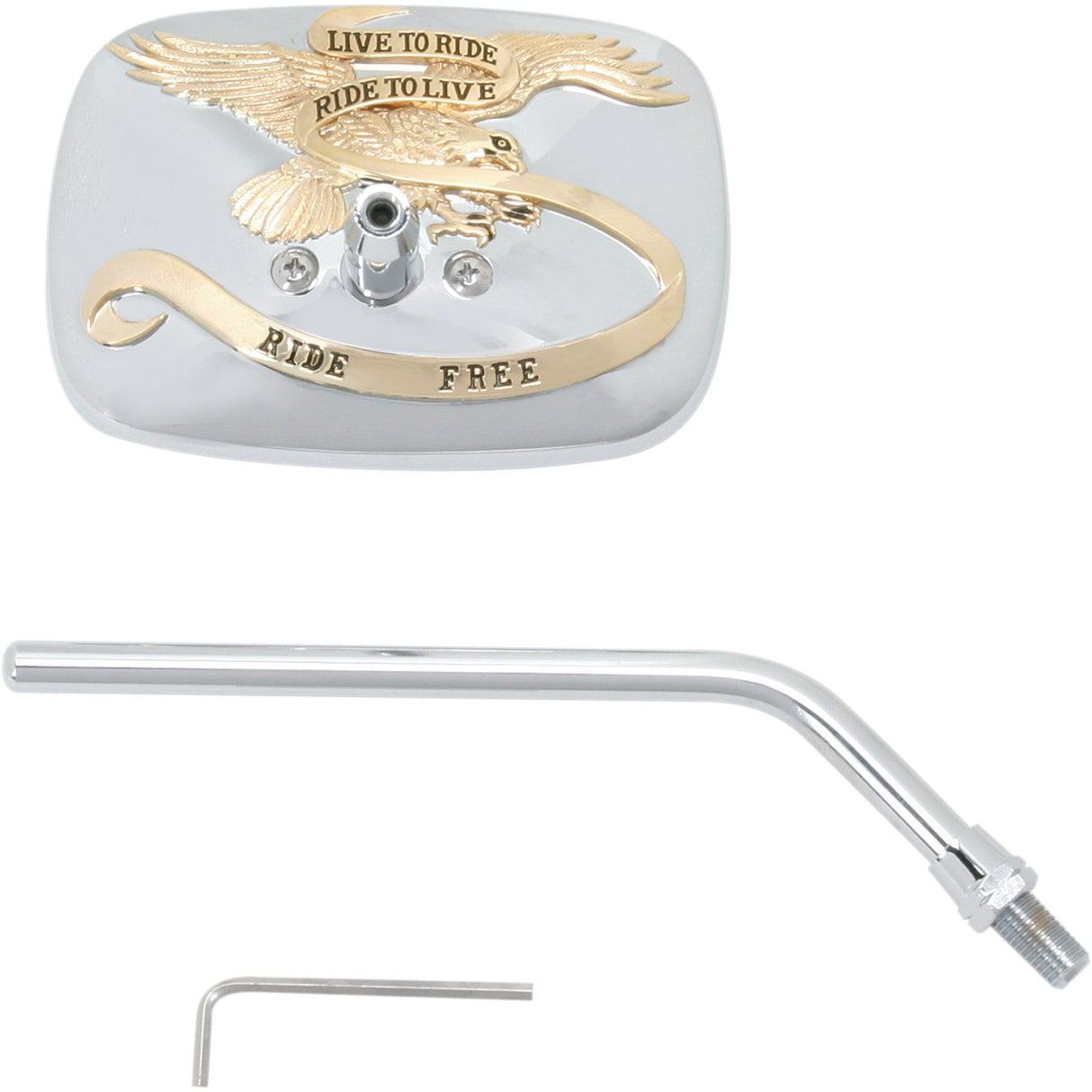 EMGO 2031759 20-31759A "Ride Free" Steel Mirror Mirror - "Ride Free" - Side View - Rectangle - M10 x 1.25 (Left Hand) - Gold/Chrome - Right