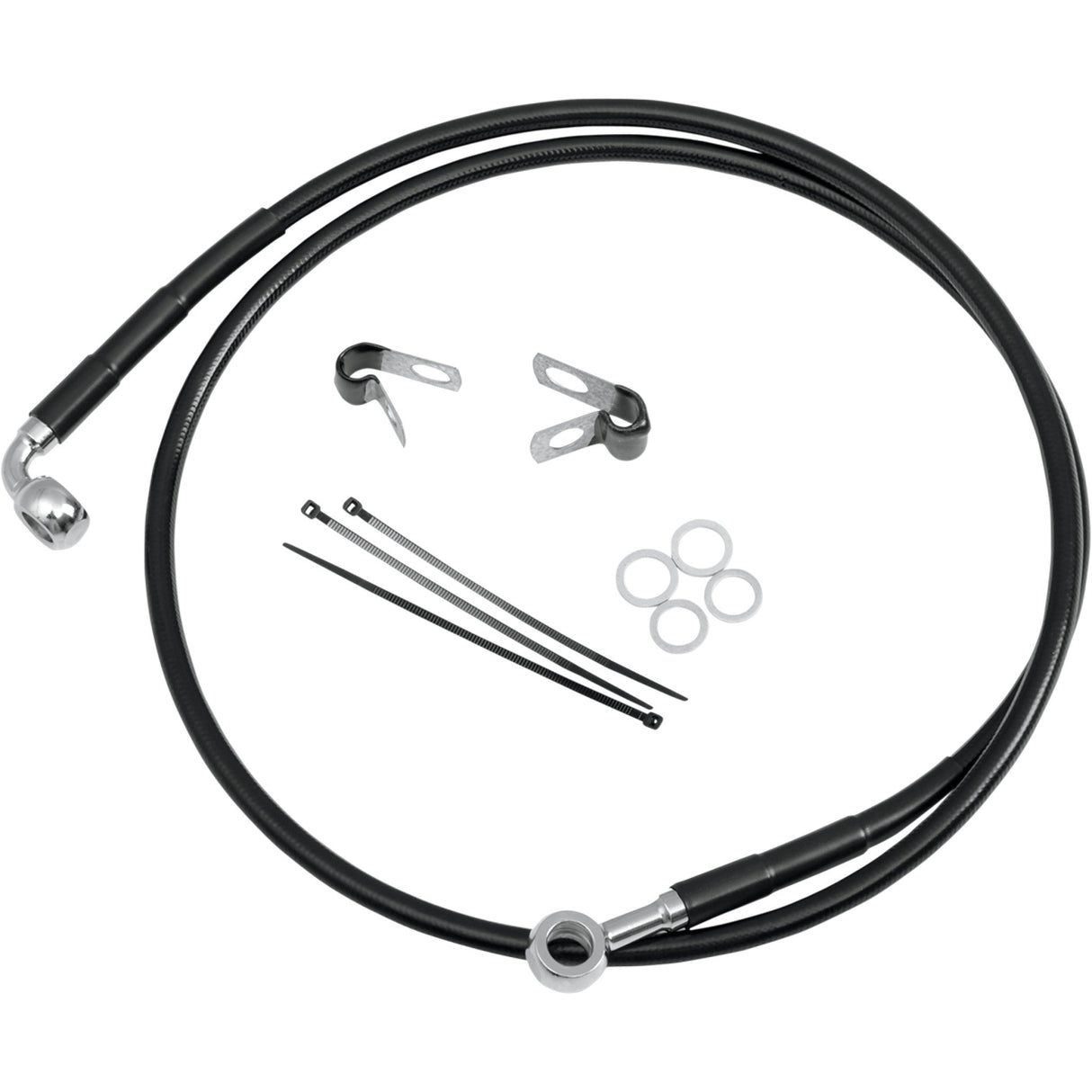 Drag Specialties Stainless Steel Brake Line Kit Front (Upper) Black For Harley Softail Standard / Softail Custom / Dyna Wide Glide 1984-2005