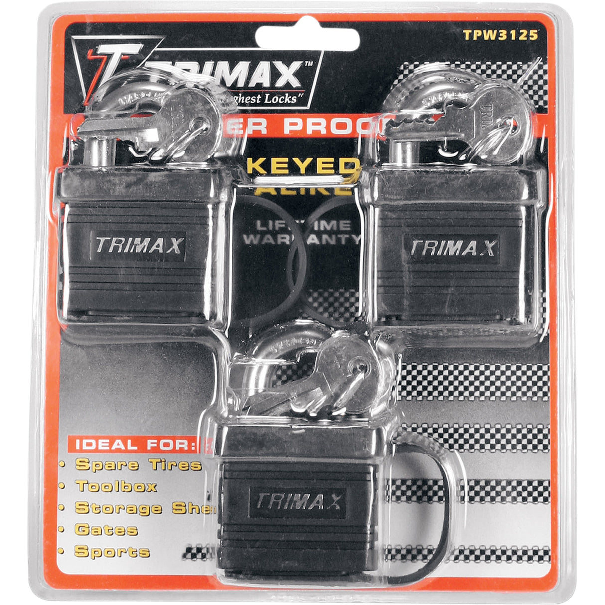 TRIMAX 4010-0002 TPW3125 Weatherproof Padlock Same Key Lock