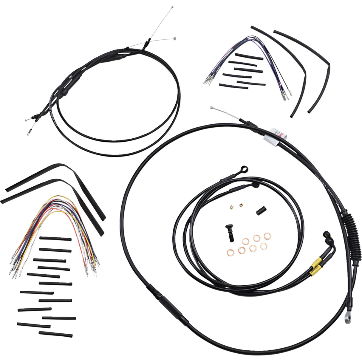 Burly Brand Complete Black Vinyl Handlebar Cable Line Kit For Ape Hangers 16" - B30-1194 For Harley Dyna 1996-2005