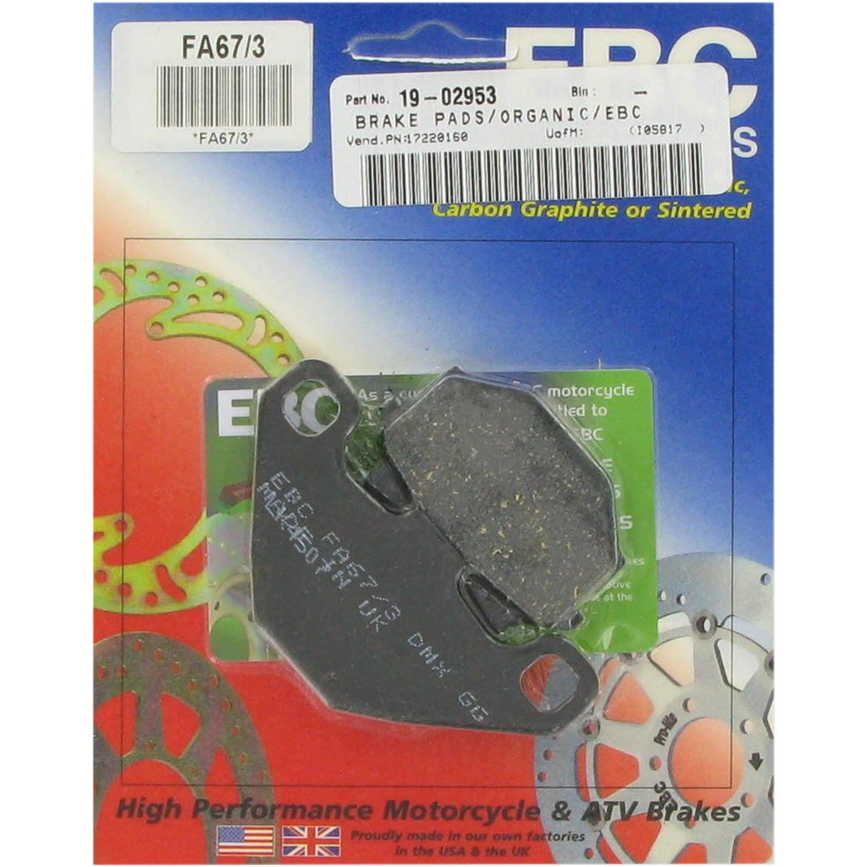 Ebc Brake Pad - FA67/3 Kawasaki EX500D Ninja 500 / Ninja 500 1994-2009