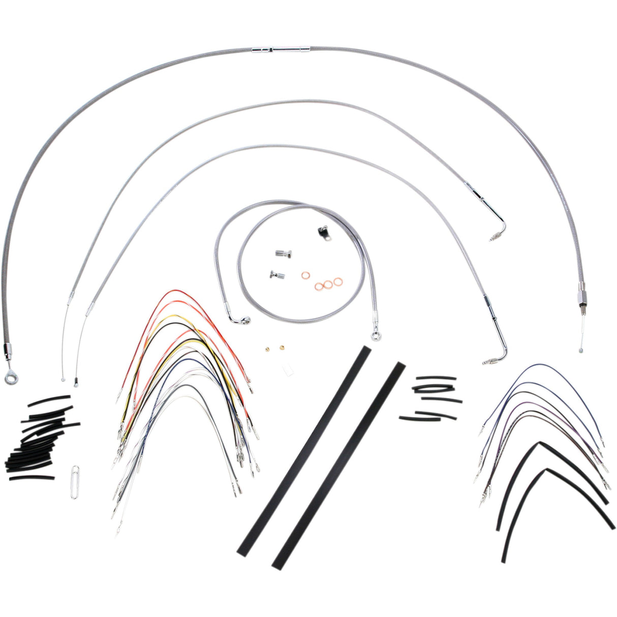 Burly Brand Complete Stainless Braided Handlebar Cable Brake Line Kit 14" Ape Hangers - B30-1050 For Harley Softail 2007-2010