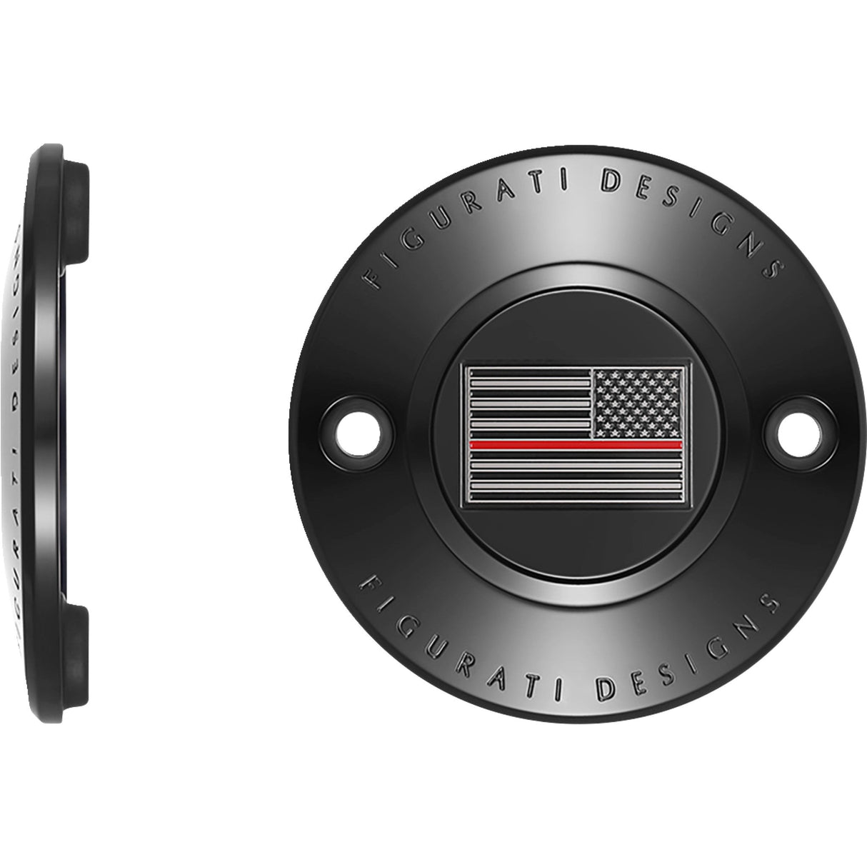Figurati Designs Timing Cover 2 Hole Red Line American Flag Black - FD75-TC-2H-BLK For Harley Motorcycles 2017-2022