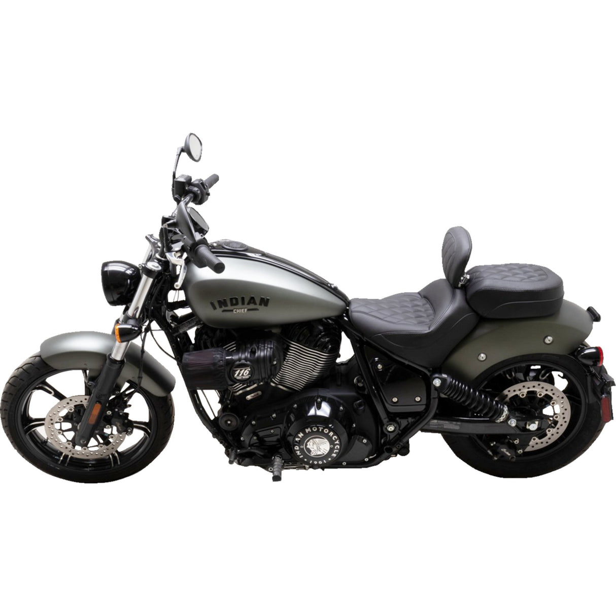Mustang Standard Touring Solo Seat With Driver Backrest Black Diamond Stitch - 89740 For Indian 2022-2023