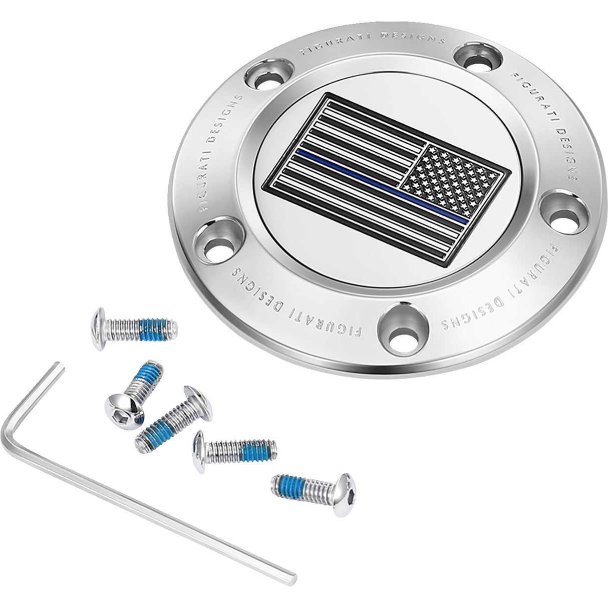 FIGURATI DESIGNS 0940-2096 FD70-TC-5H-SS Timing Cover 5 hole - blue line american flag - stainless steel