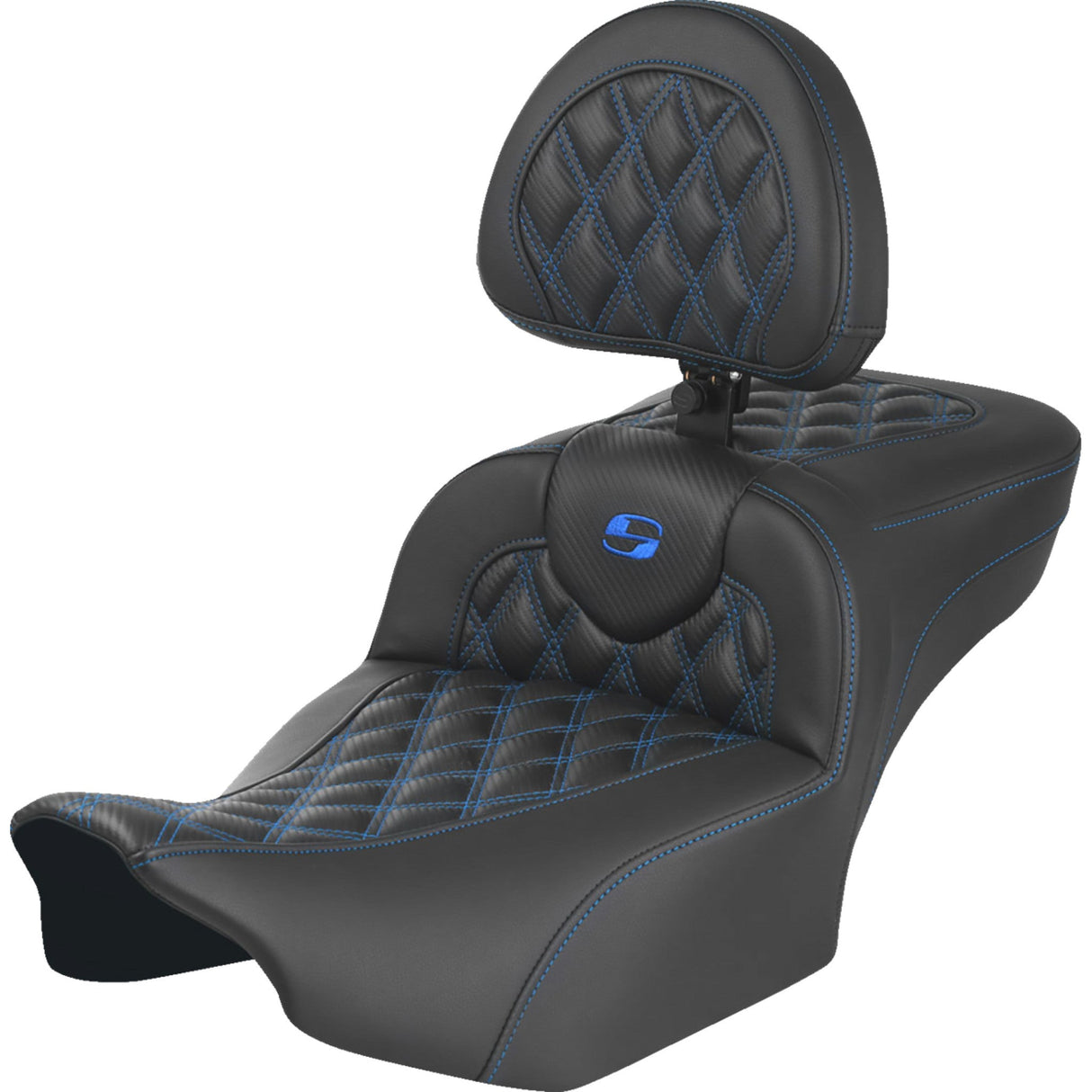Saddlemen Roadsofa™ Extended Reach Seat With Backrest Lattice Stitch Blue Stitch - 823-07-207B1 For Harley Touring 2023-2026
