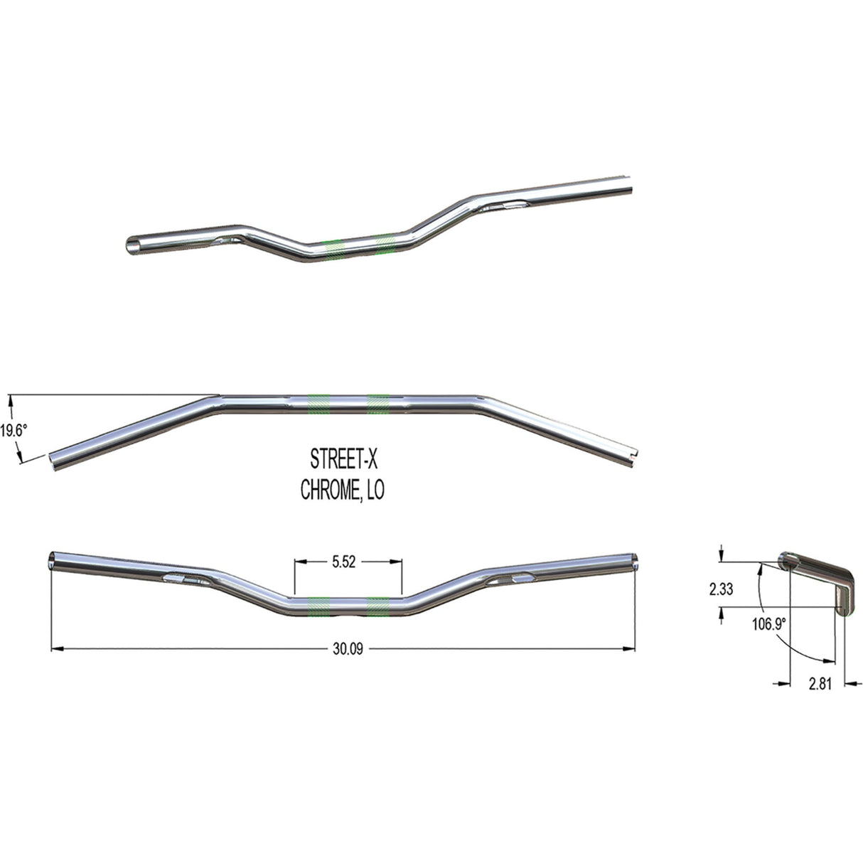 KHROME WERKS 0601-5659 300902 Street-X Handlebars - Low Bend - Chrome