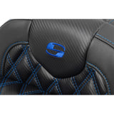 Saddlemen Roadsofa™ Lattice Stitch Seat Without Backrest Carbon Fiber Blue Stitch - 823-07-20601 For Harley Touring 2023-2026