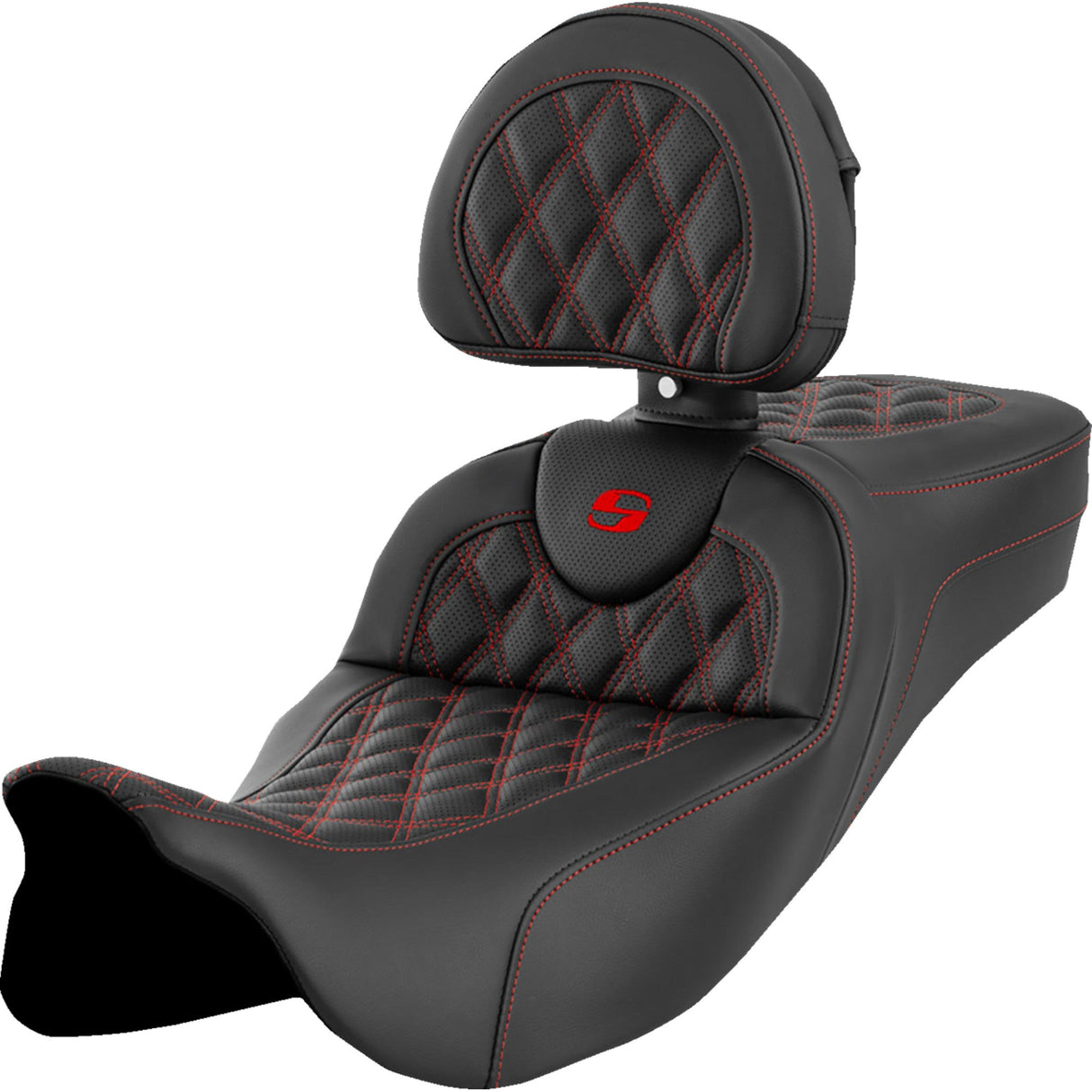 Saddlemen Roadsofa™ Extended Reach Seat Lattice Stitch Red Stitch With Backrest - 808-07B-184B4 For Harley Touring 2008-2025