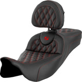 Saddlemen Roadsofa™ Extended Reach Seat Lattice Stitch Red Stitch With Backrest - 808-07B-184B4 For Harley Touring 2008-2025