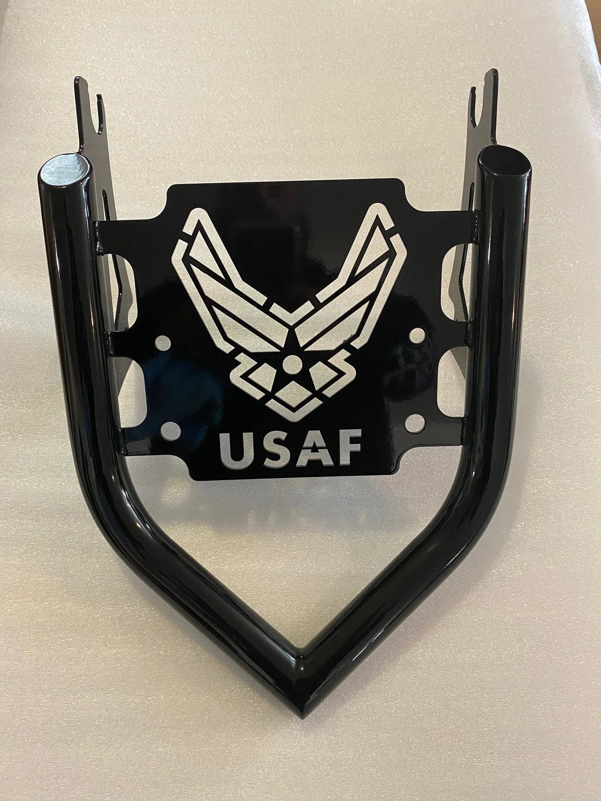 Siouxicide Choppers Indian Military Luggage Rack POW MIA, Satin Black For Indian 1922-1942
