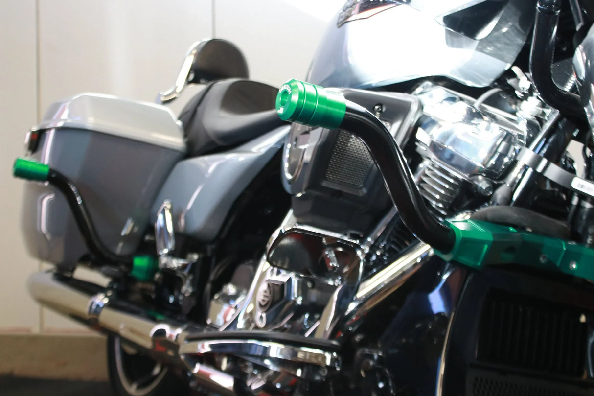 Siouxicide Choppers Sidewinderz Chrome, Billet Aluminum Translucent Green, Front Lower & Front Upper For Harley Touring 2023-2026