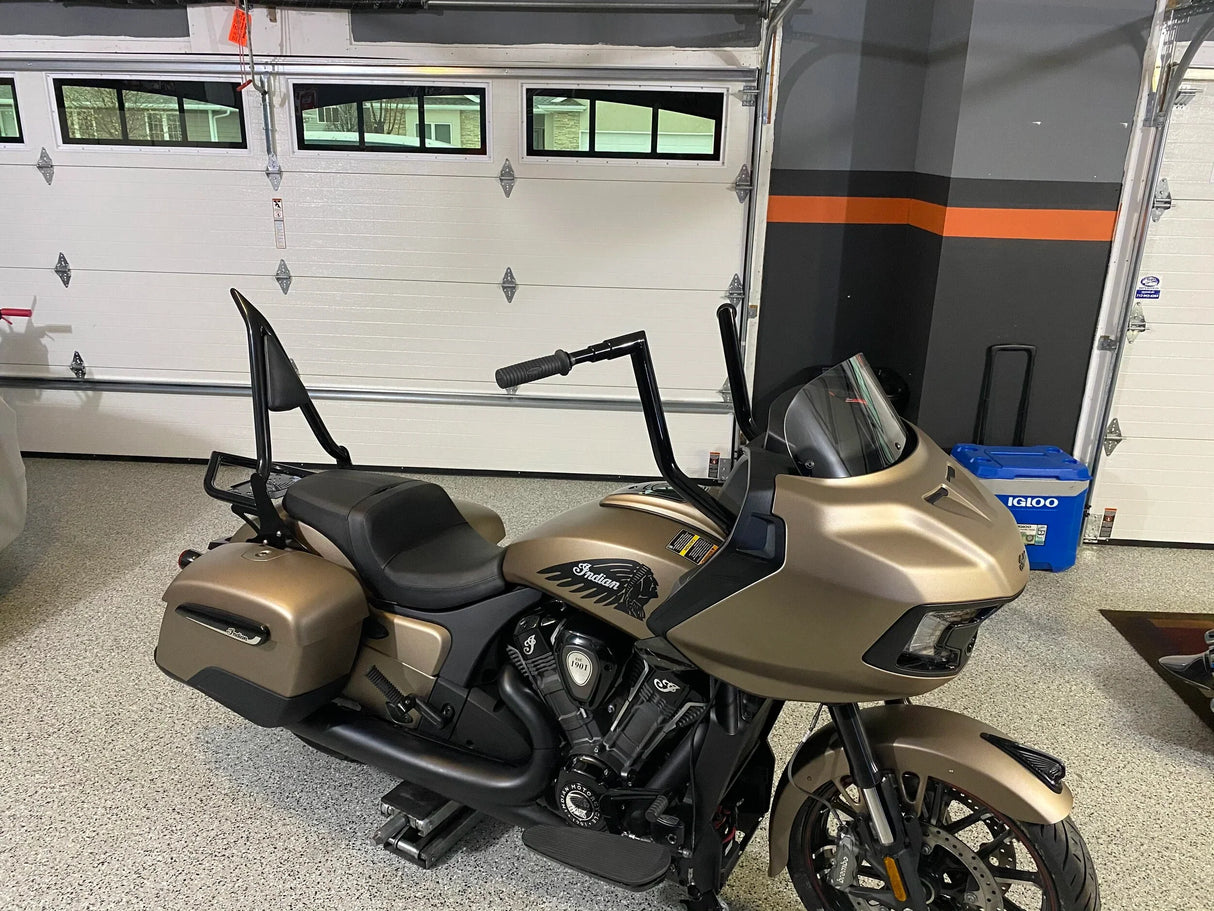 Siouxicide Choppers Excalibur Detachable Sissy Bar Backrest 1 1/2 In, Tall 22, Chrome, Custom Pad Cross Stitch Black For Indian Chief 2012-2019