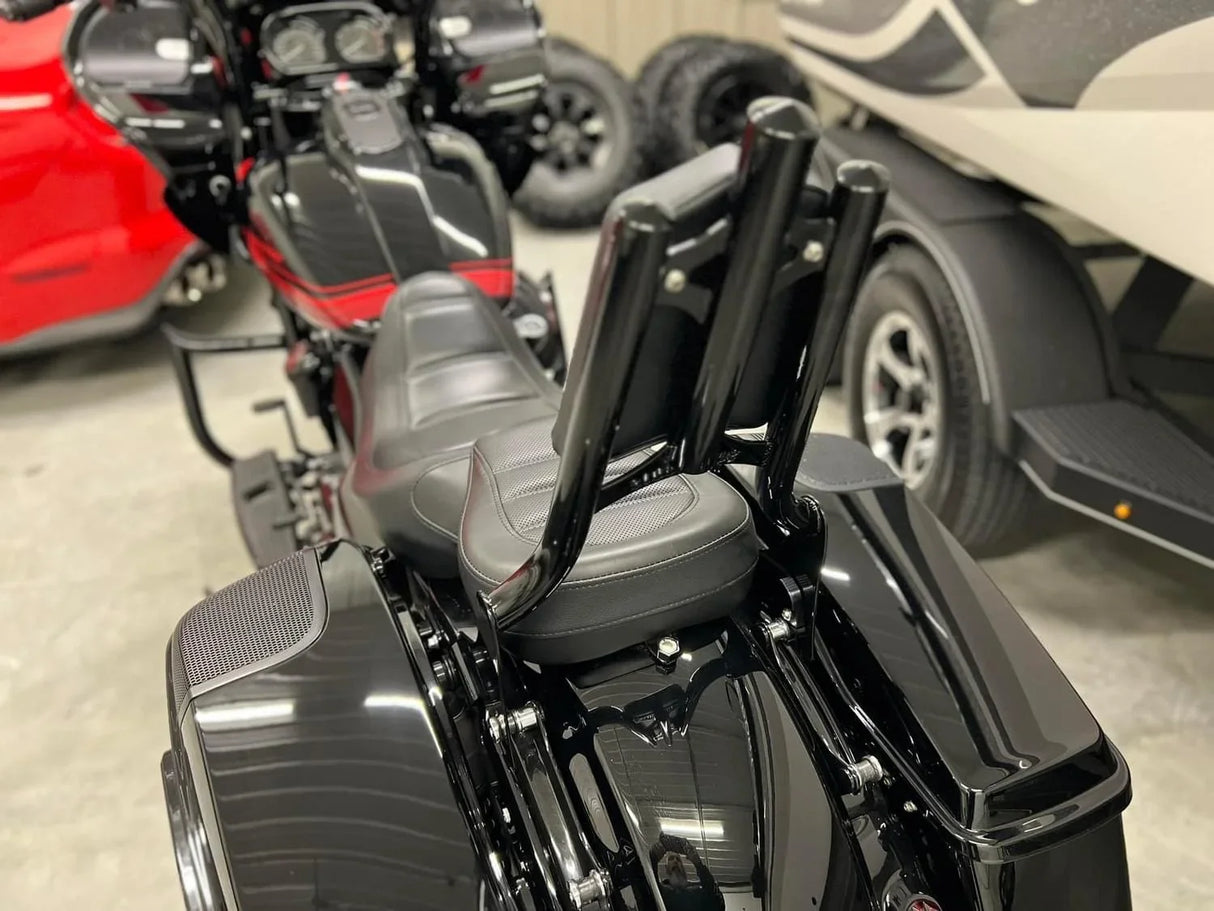 Siouxicide Choppers Trident Detachable Sissy Bar Backrest Black, Perforated Pad Vertical Stitch Orange For Harley Touring 2009-2026