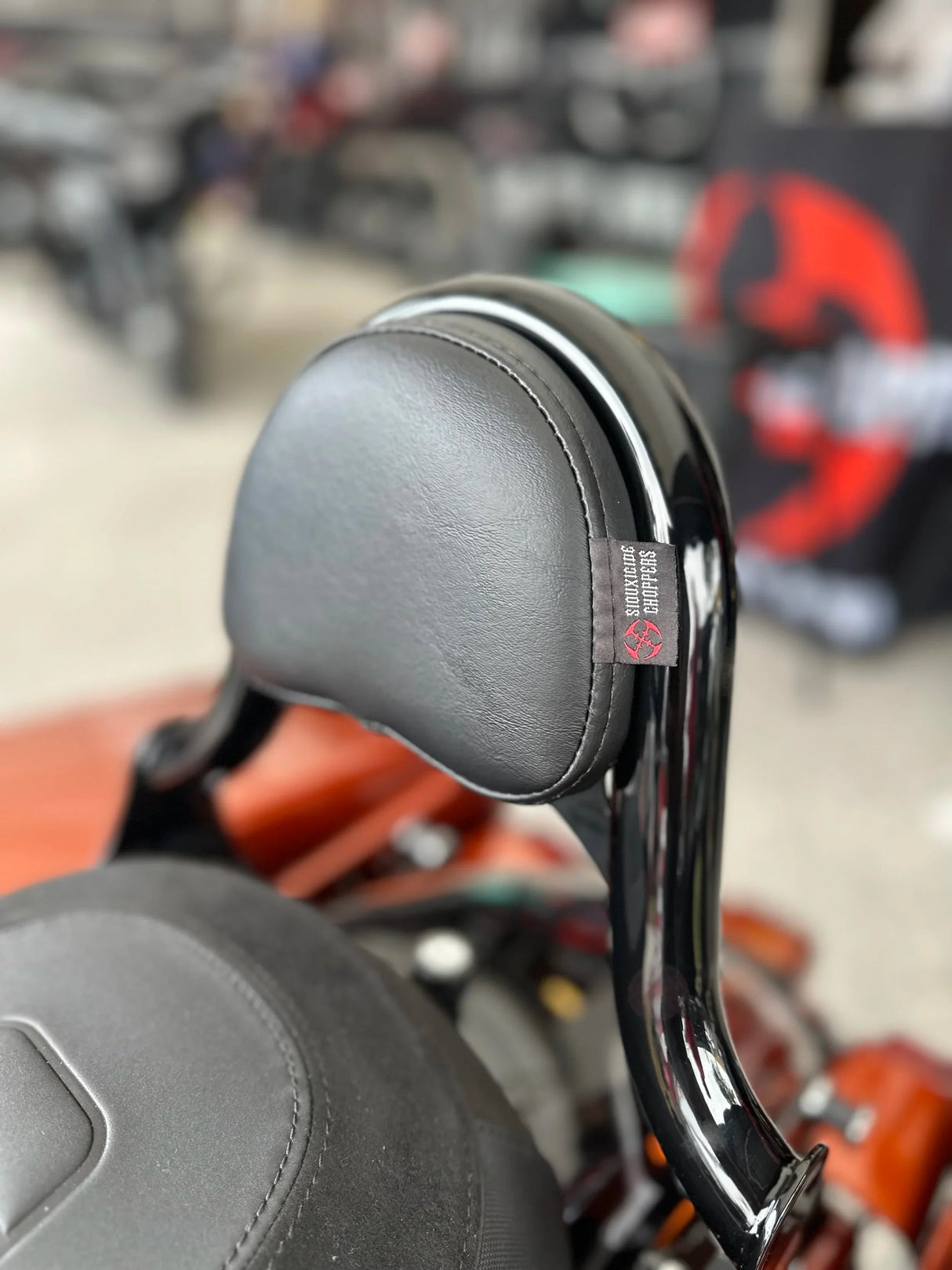 Siouxicide Choppers Halow Backrest/Sissy Bar - 1 1/4 in, Black, Custom Pad Cross Stitch Red, For 2009-2025 Touring