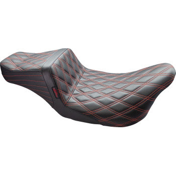 LePera Tailwhip Seat Double Diamond With Red Thread Black - LK-587DD-RED For Harley Touring 2008-2024