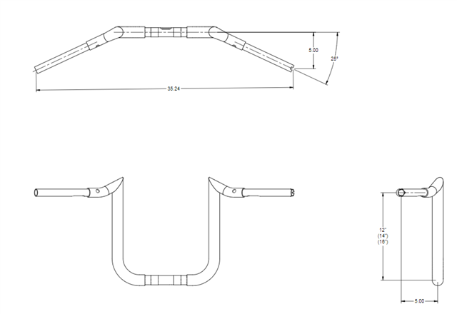Tab Performance Folsom Prison FlexFitment Handlebars | 1.25" Clamping Area - '15-'17 CVO RG/'22-'23 CVO RG Limited/'17-Up Road King Special & Some Softails, Black, 12" 125-2123