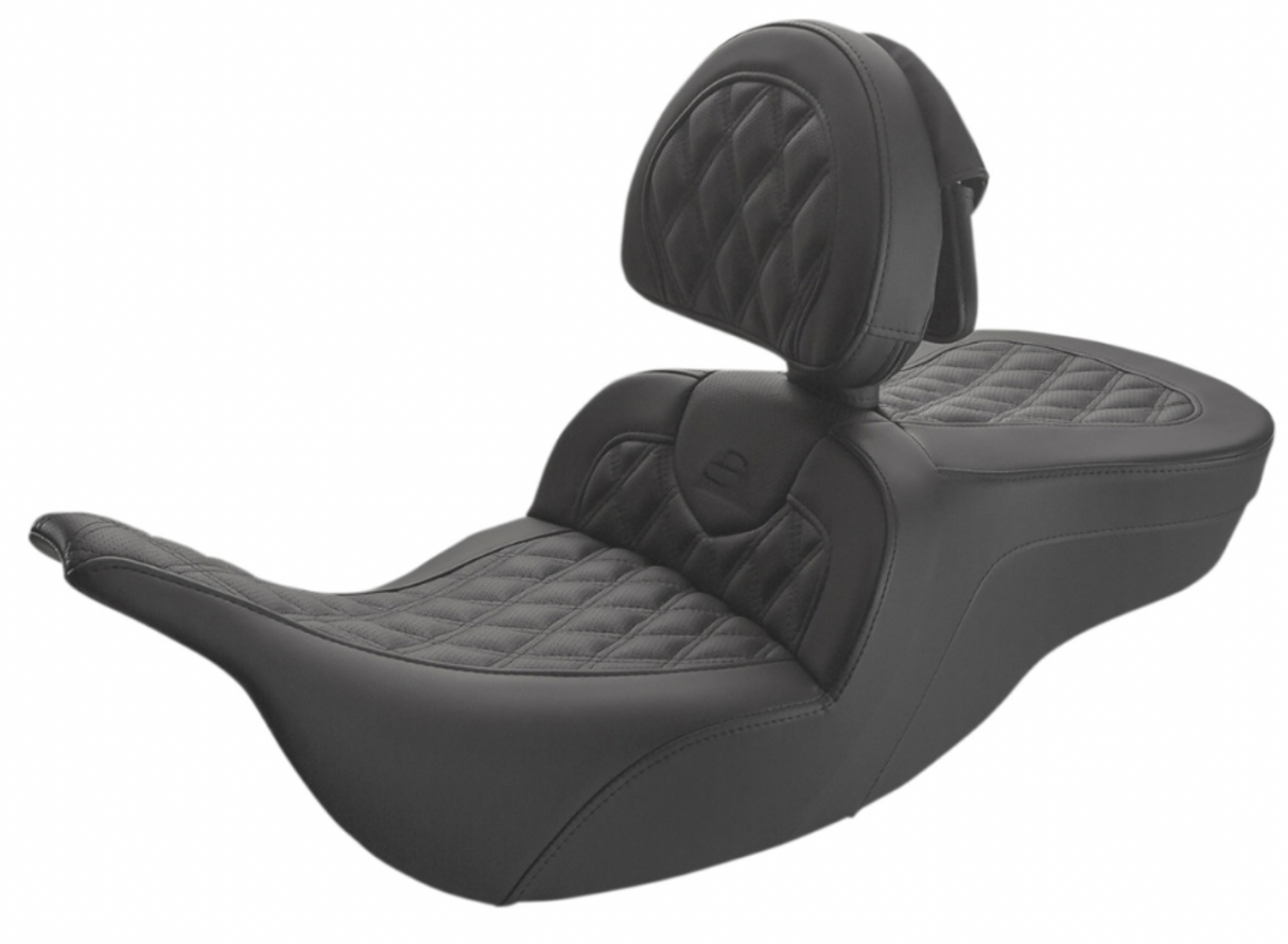 Saddlemen Roadsofa™ Lattice Stitched Seat With Driver Backrest Black - 897-07-182BR For Harley Touring 1997-2007