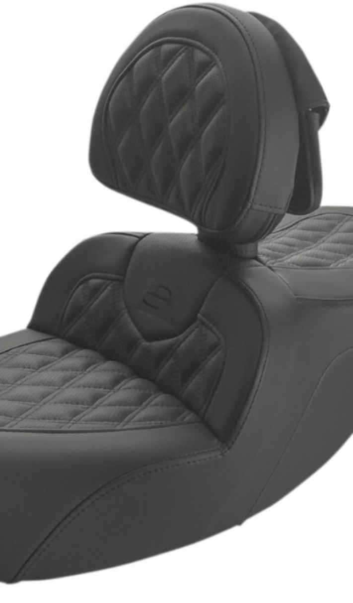 Saddlemen Roadsofa™ Lattice Stitched Seat With Driver Backrest Black - 897-07-182BR For Harley Touring 1997-2007
