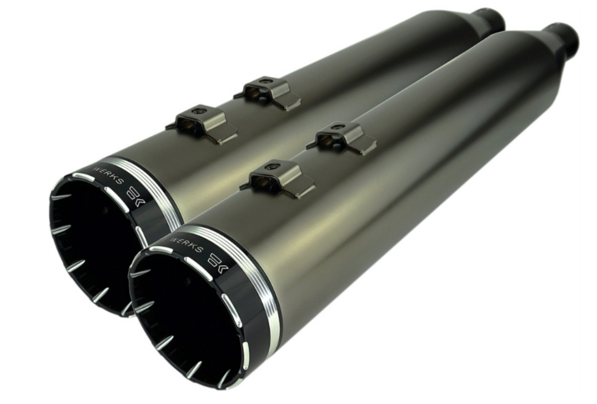 Khrome Werks 4-1/2" HP-Plus® Slip-On Mufflers Smoked Chrome With Tracer Touring - 202650 For Harley Touring 2017-2026
