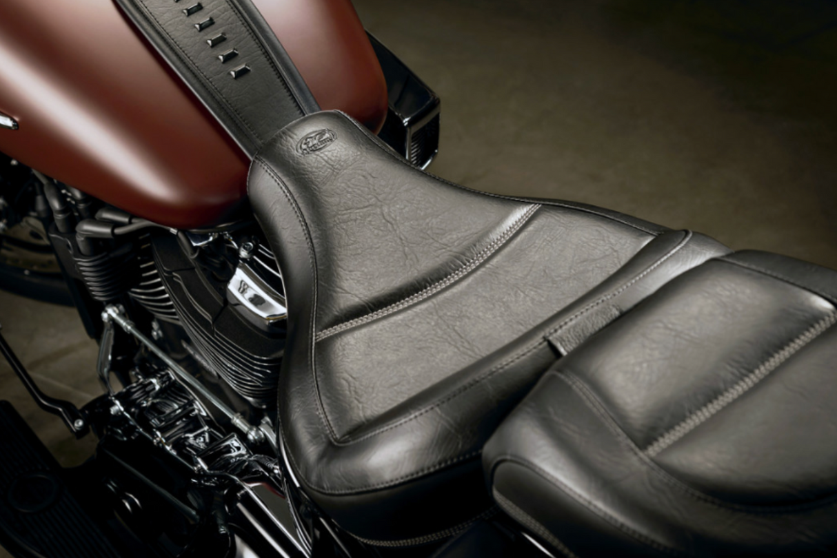 MUSTANG 0802-1063 79330 Max Profile Solo Touring Seat - with Driver Backrest - Black - Original - FLHC/FLDE