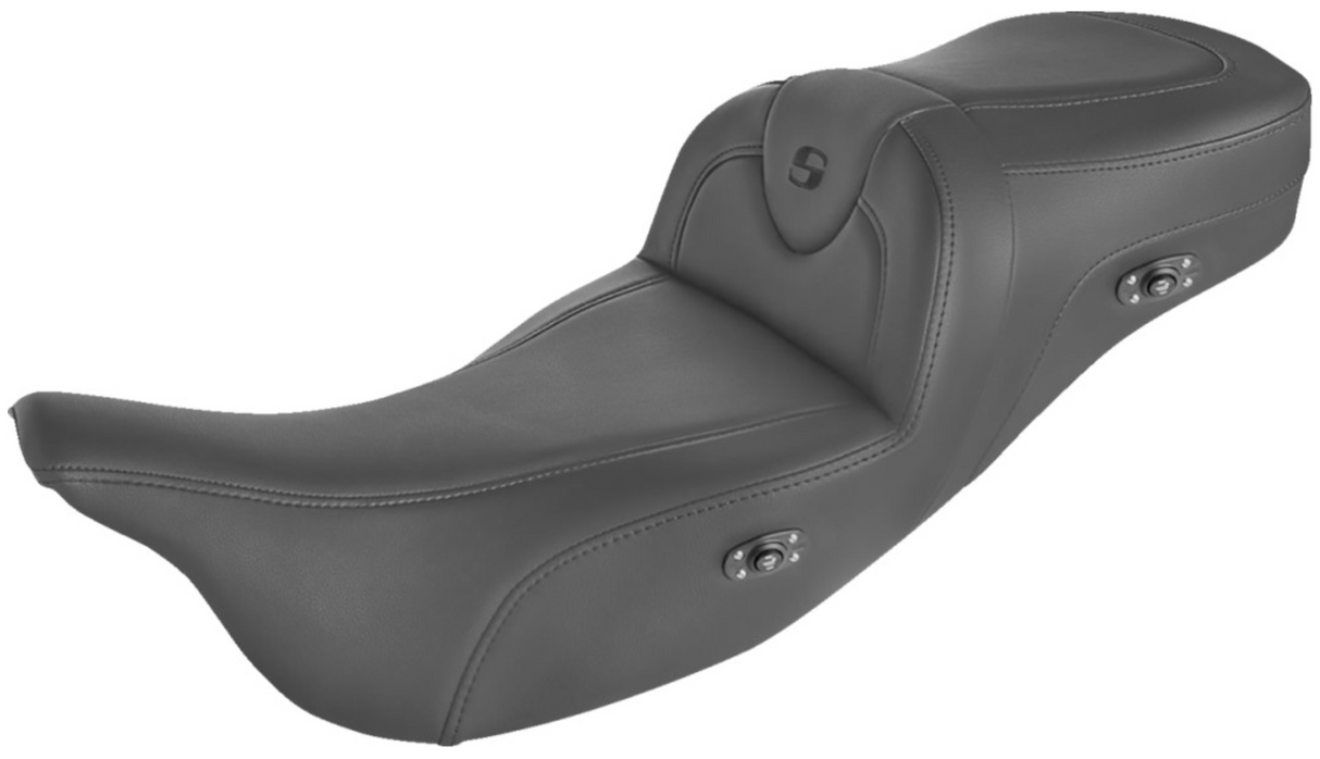Saddlemen Heated RoadSofa™ Seat For Trikes Without Backrest Black With Black Stitching - 808-07B-187THCT For Harley Touring 2008-2025