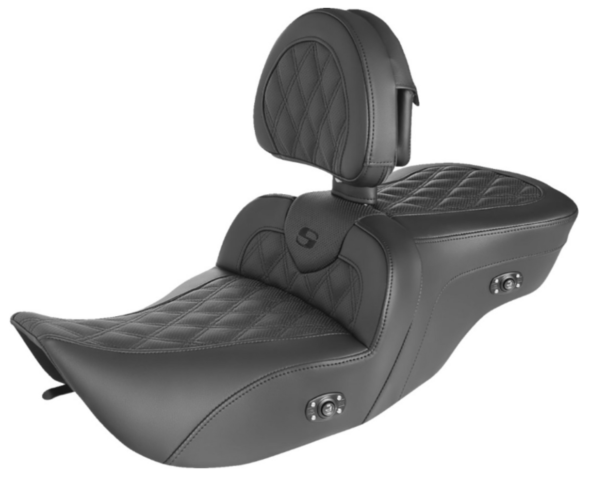Saddlemen Heated Roadsofa™ Lattice Stitched Seat With Backrest Full Lattice Stitch Heated - 897-06-182BRHC For Harley Touring 1997-2007