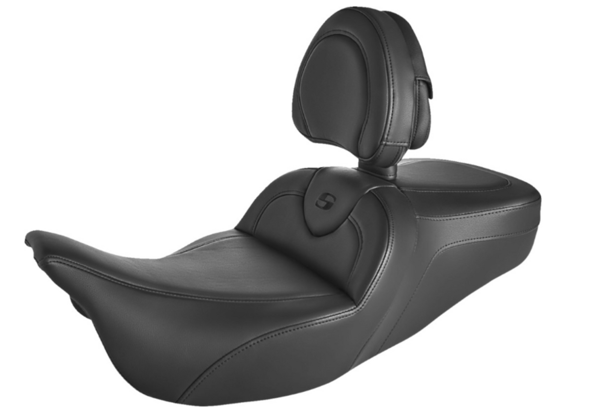 Saddlemen Roadsofa™ Standard Reach Seat With Backrest Black Stitch - 808-07B-187BR For Harley Touring 2008-2025