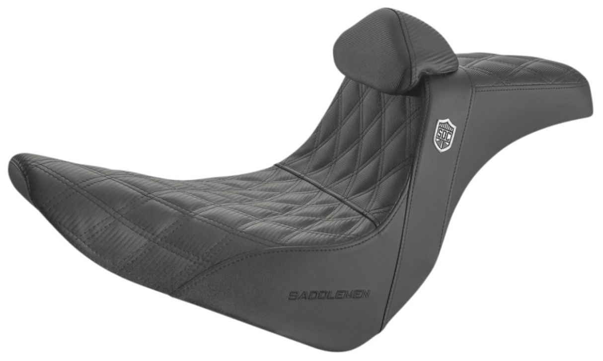 Saddlemen Pro Series SDC Performance Grip Seat With Backrest Lattice Stitch Lumbar Gripper FL FX - SC81829DBRT For Harley Softail 2018-2025