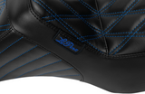 LePera Tailwhip Seat Blue Double Diamond Stitch - LV-587DD-BE01 For Harley Touring 2023-2026