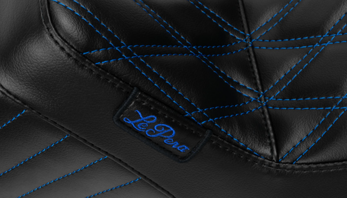 LePera Tailwhip Seat Blue Double Diamond Stitch - LV-587DD-BE01 For Harley Touring 2023-2026