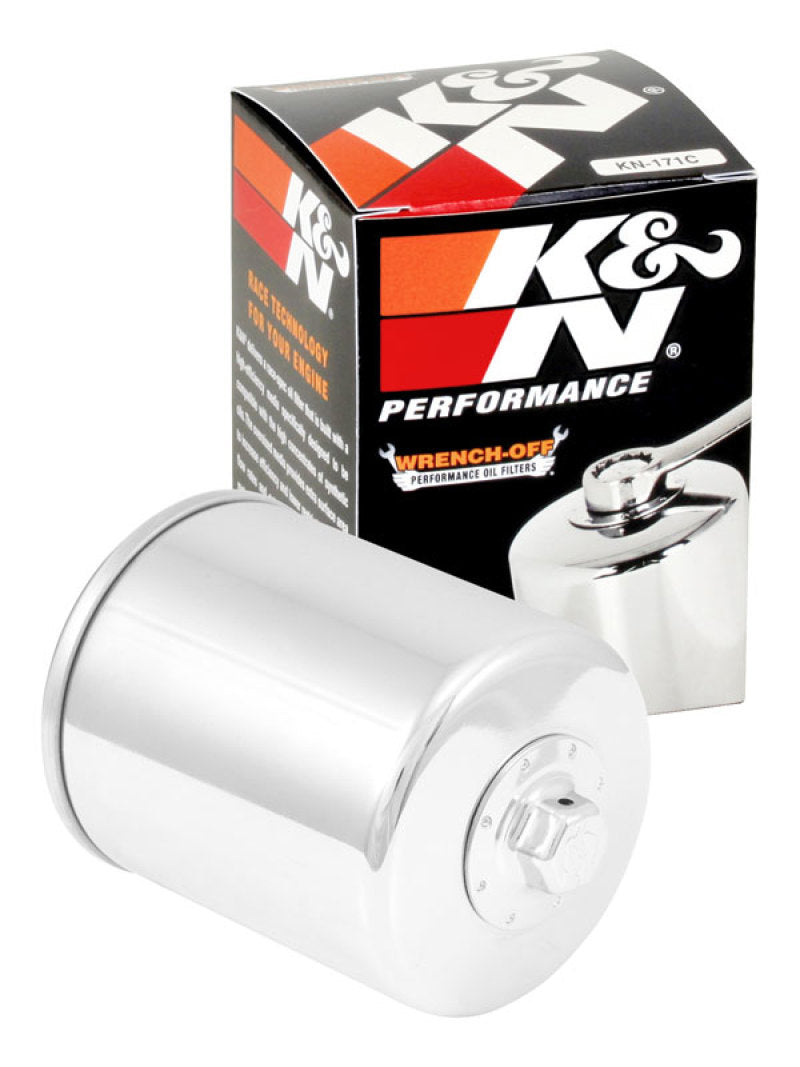 K & N Engineering Harley Davidson Buell 3in OD X 4.063in H Chrome Oil Filter - KN-171C For Harley Motorcycles 1999-2023