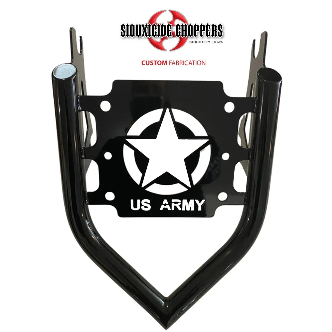 Siouxicide Choppers Touring Military Luggage Rack - Us Army, Chrome, For 2009-Up Touring