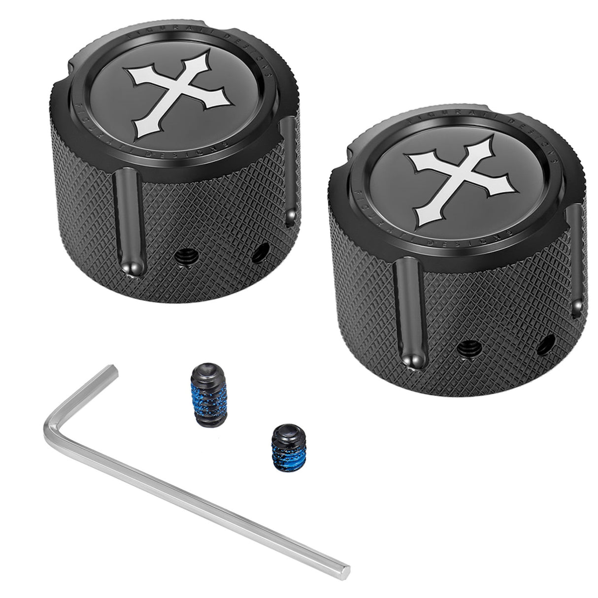 Figurati Designs Front Axle Nut Cover Front Stainless Steel Cross Black - FD41-FAC-BK For Harley Motorcycles 2002-2022