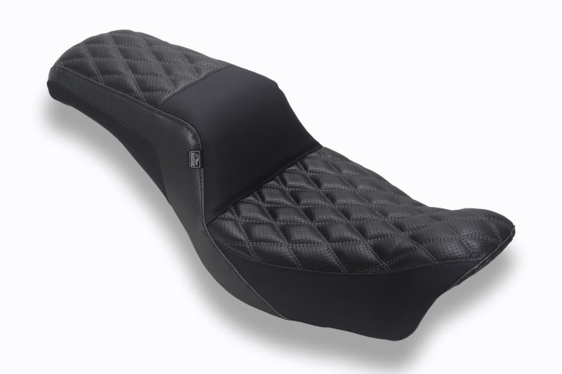 Mustang Motorcycle Mustang Dble Diamond Squareback One-Piece, 2 Up Dyna Black W Gunmetal Thread - 78810GM For Harley Dyna 2007-2010