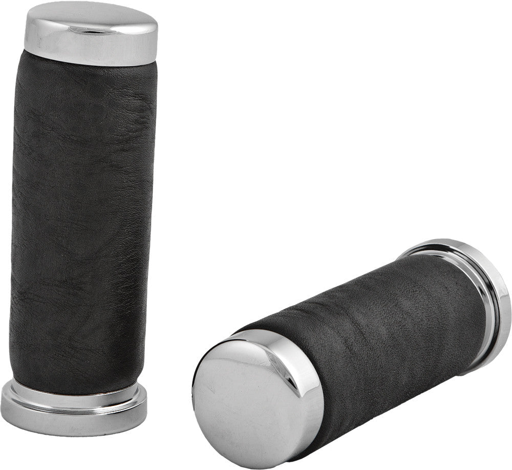 Harddrive Grips Leather Chrome Without Throttle Sleeve - 17-0503LB For Harley Motorcycles 1974-2018