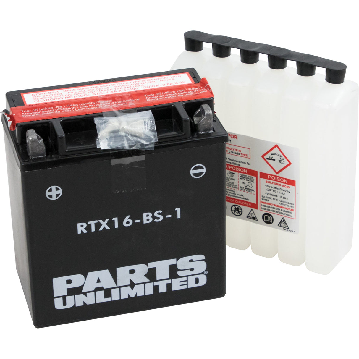 PARTS UNLIMITED RTX16-BS-1 AGM Maintenance-Free Battery AGM Battery - YTX16-BS-1 .8 L