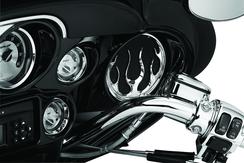 Kuryakyn Flame Speaker Grills Chrome - 3788 For Harley Touring 1996-2013