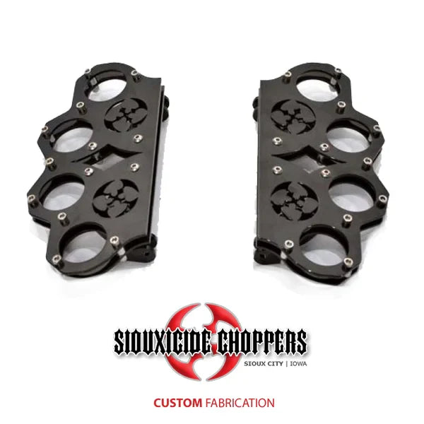 Siouxicide Choppers Brass Knuckle Floor Boards - Front & Rear, Full Gloss Black with Chrome Top