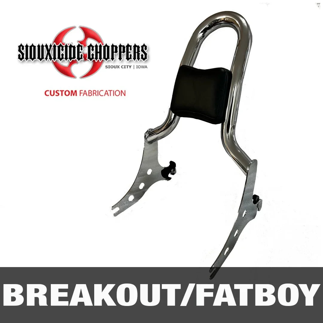 Siouxicide Choppers Breakout Fat Boy Kobra Backrest Baby Kobra, Black, Non-Perforated Pad Double Diamond Black For Harley Softail 2018-2026