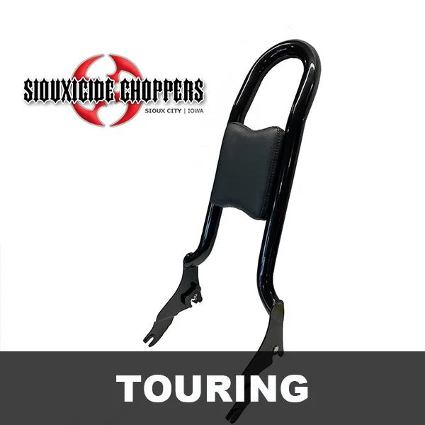 Siouxicide Choppers Touring Kobra Backrest Kobra, Chrome, Perforated Pad Double Diamond Black For Harley Touring 2009-2026