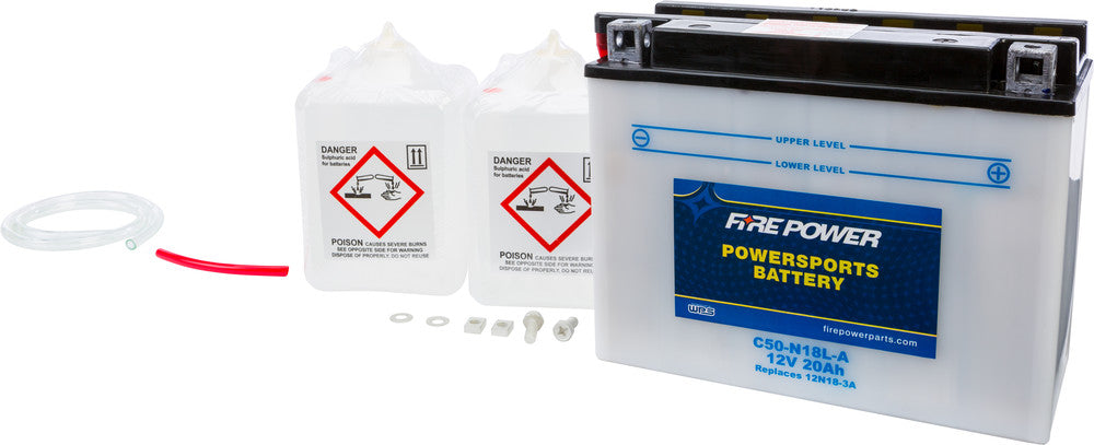 Fire Power Battery With Acid 12V Heavy Duty - C50-N18L-A For Harley Electra Glide / Tour / Touring 1980-1996 | Ski-Doo Snowmobiles 1990-2001