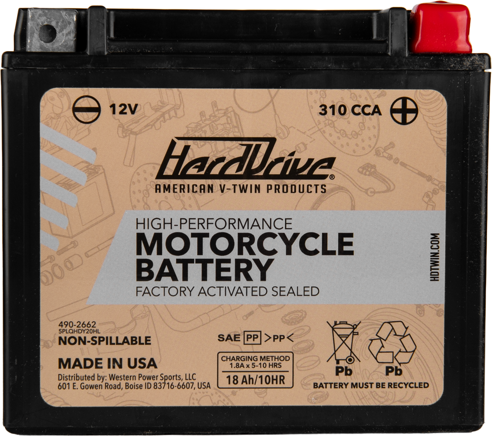 Harddrive High Perform Battery YTX20HL CCA 310 - HRDM720BH For Harley Motorcycles 1991-2025