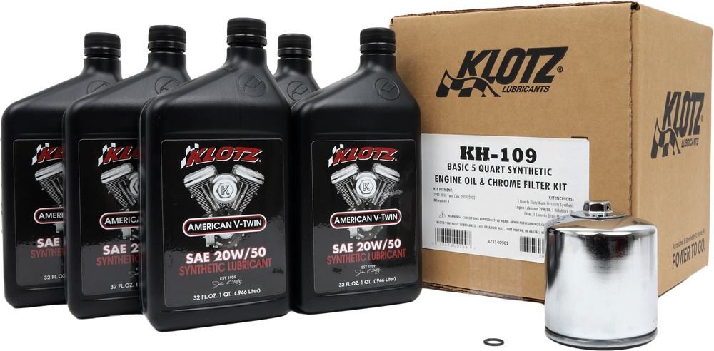 Klotz Oil Basic Harley Davidson 5QT Synthetic OIL Change Kit - KH-109 For Harley Motorcycles 1999-2026