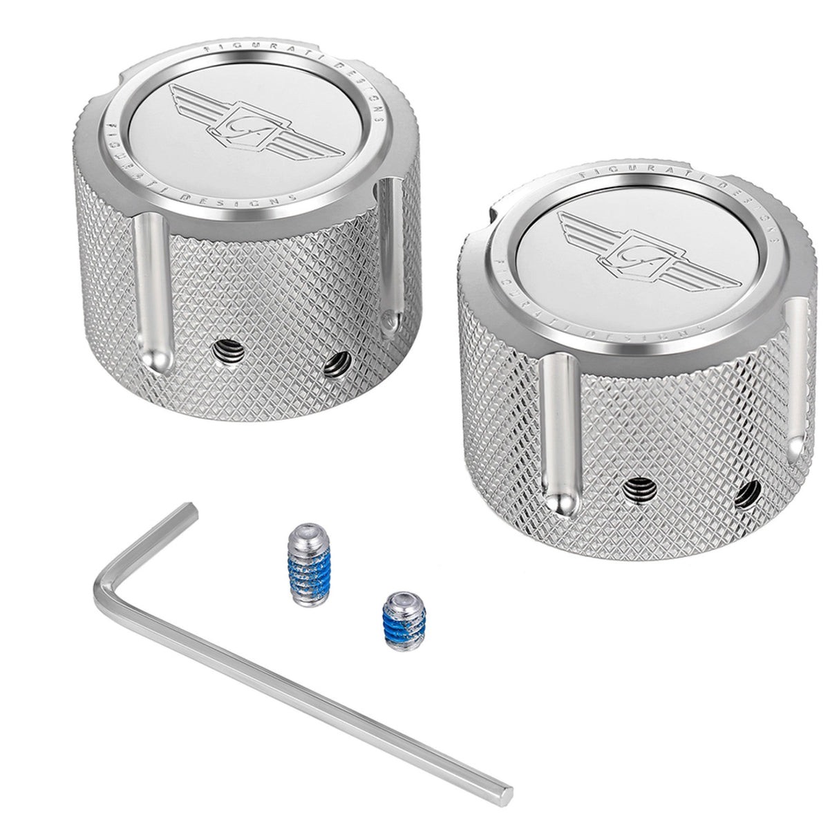 FIGURATI DESIGNS 0214-2141 FD01-FAC-SS Front Axle Nut Cover Axle Nut Cover - Front - Stainless Steel - Figurati Designs Logo - Silver
