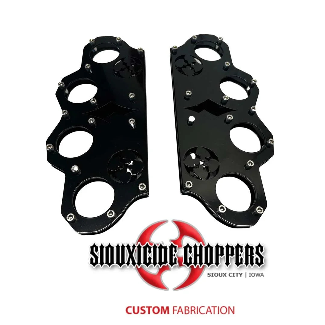 Siouxicide Choppers Brass Knuckle Floor Boards Indian Front, Full Gloss Black With Chrome Top For Indian 2020-2025